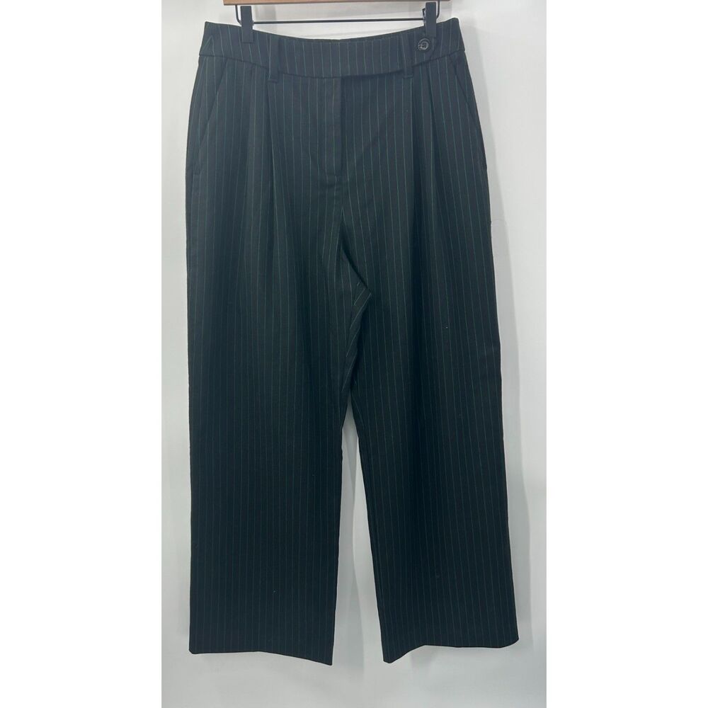 Wildfang The Empower Pinstripe Wide Leg Trouser Black Green Size 12